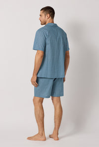 A Man wearing Sebastian Men's Short Sleeve Woven Tana Lawn® Short Pj Set Made With Liberty Fabrics back view