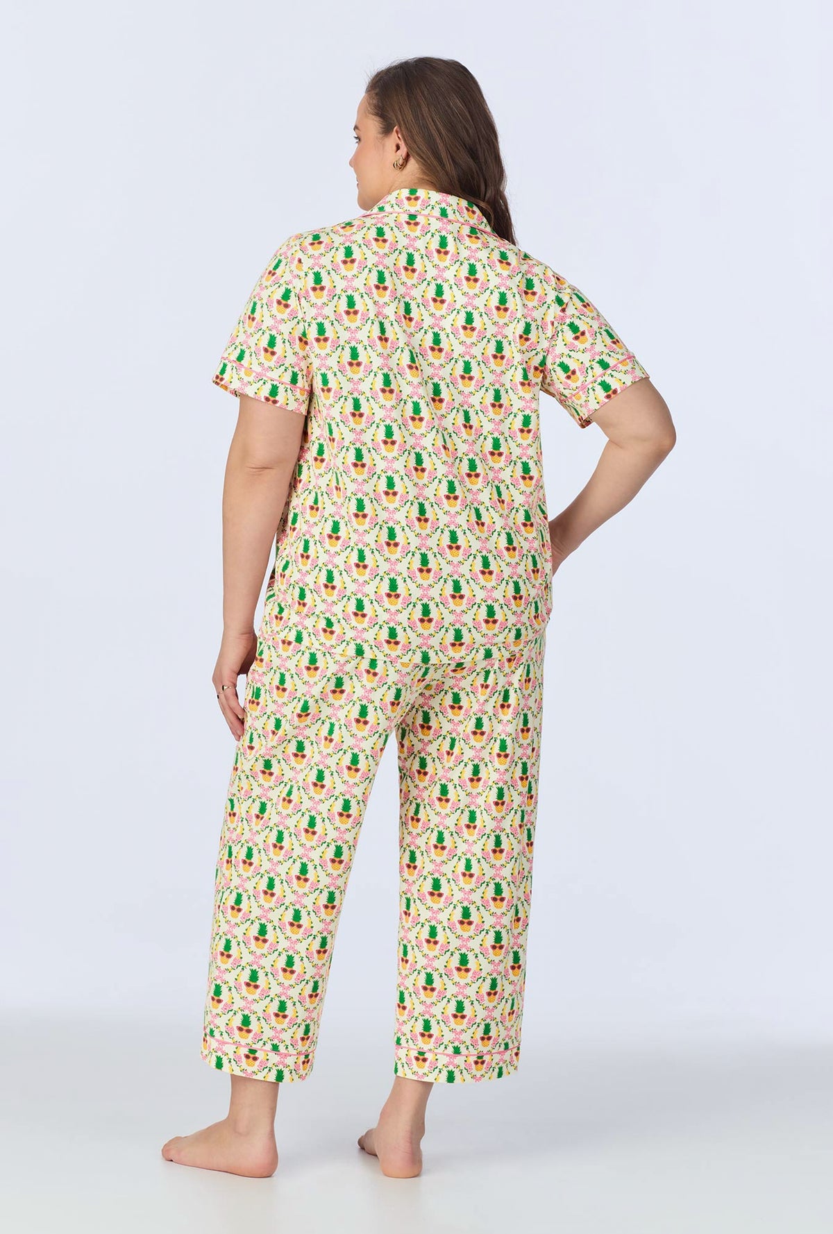 A lady wearing Pinacoolada Short Sleeve Classic Stretch Jersey Cropped PJ Set