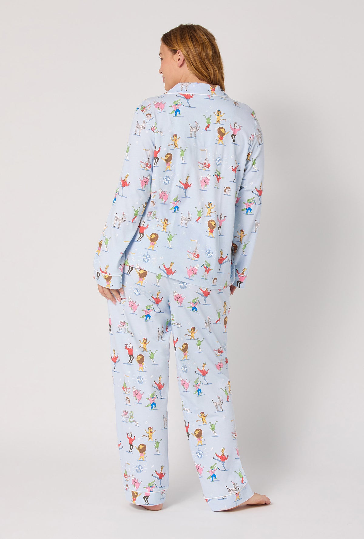 A Lady wearing Till The Ball Drops Long Sleeve Classic Stretch Jersey Pj Set