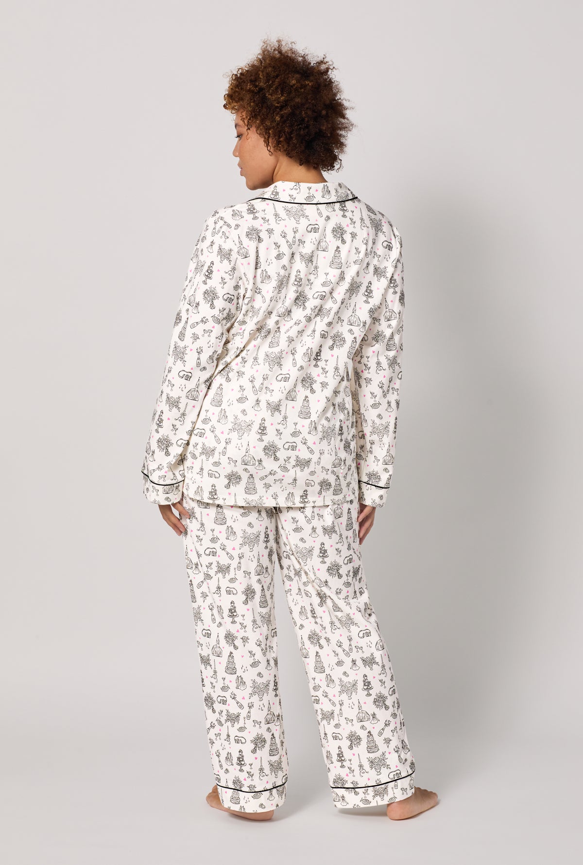A lady wearing plus Tie The Knot Long Sleeve Classic Stretch Jersey Pj Set