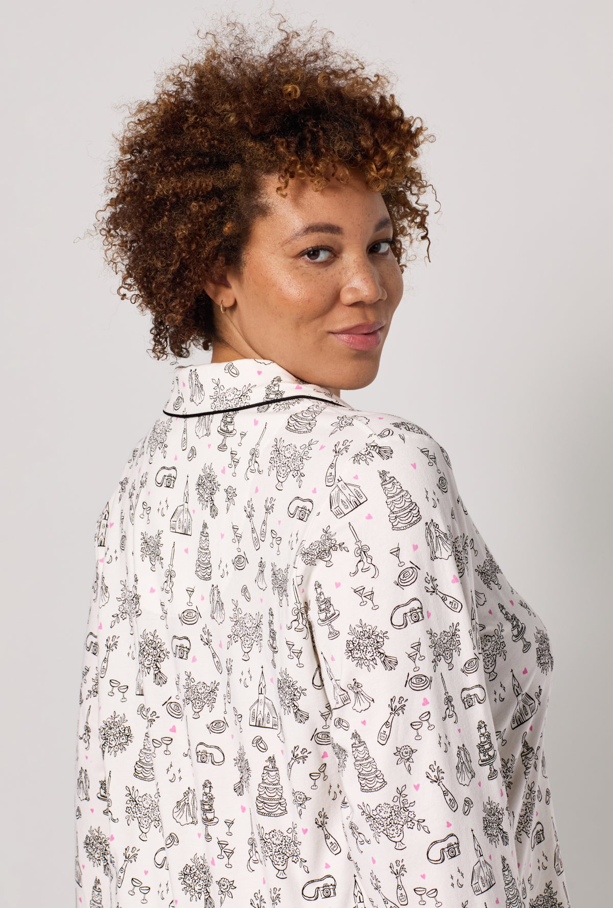 A lady wearing plus Tie The Knot Long Sleeve Classic Stretch Jersey Pj Set