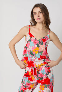 A lady wearing Cassandra Cami Woven Cotton Poplin Cropped Pj Set
