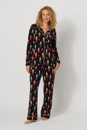 A lady wearing Twinkle & Drum Long Sleeve Classic Stretch Jersey Pj Set looking front