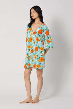 A lady wearing Golden Breeze Stretch Jersey Sleep Dress looking side