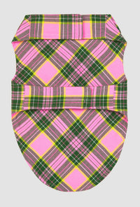 A BedHead x Trina Turk Palm Springs Tartan Woven Portuguese Flannel Dog Pajama with a back view