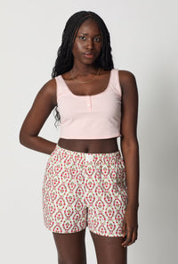 A lady wearing Olivia Woven Cotton Poplin Boxer Short