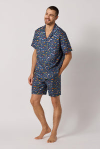 Brian's Aquarium Men's Short Sleeve Woven Tana Lawn® Short Pj Set Made With Liberty Fabrics looking side