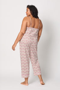 A lady wearing plus size Olivia Cami Woven Cotton Poplin Cropped Pj Set