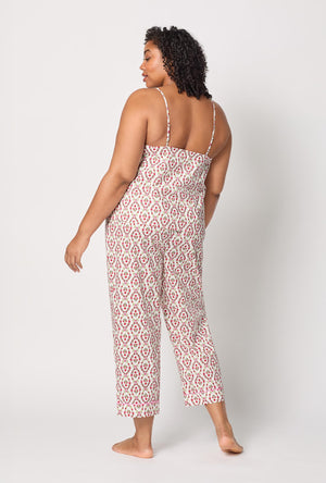 A lady wearing plus size Olivia Cami Woven Cotton Poplin Cropped Pj Set
