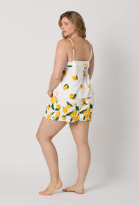 A lady wearing plus size White Cami Shorty Stretch Jersey Pj Set back view