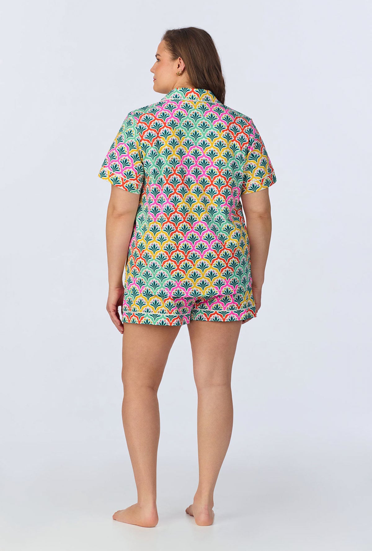 A lady wearing Camilla Short Sleeve Classic Shorty Stretch Jersey PJ Set