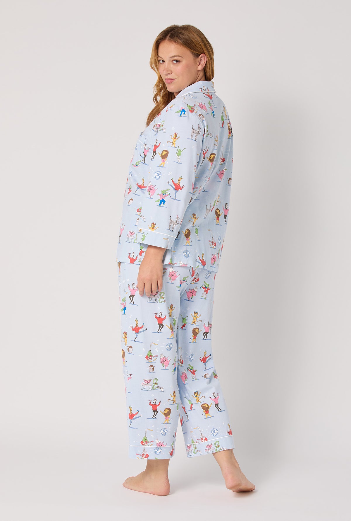 A Lady wearing Till The Ball Drops 3/4 Sleeve Classic Stretch Jersey Cropped Pj Set