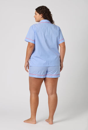 French Stripe Short Sleeve Classic Woven Supersoft Cotton Poplin Shorty Pj Set