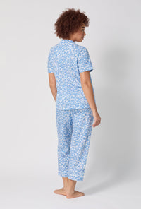 A lady wearing Something Blue Short Sleeve Classic Stretch Jersey Cropped Pj Set