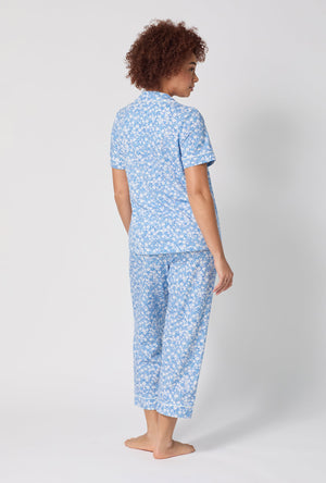 A lady wearing Something Blue Short Sleeve Classic Stretch Jersey Cropped Pj Set