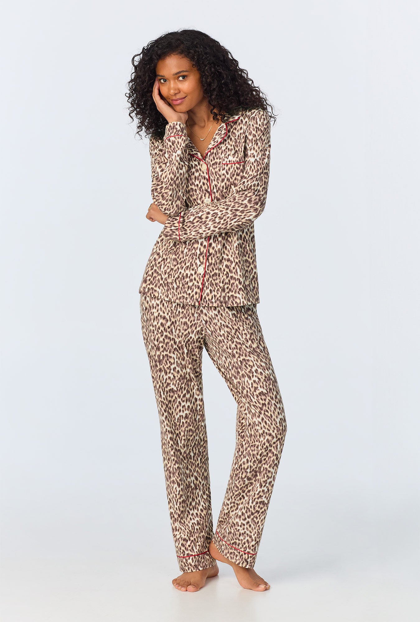 A lady wearing Wild Thing Long Sleeve Classic Stretch Jersey PJ Set