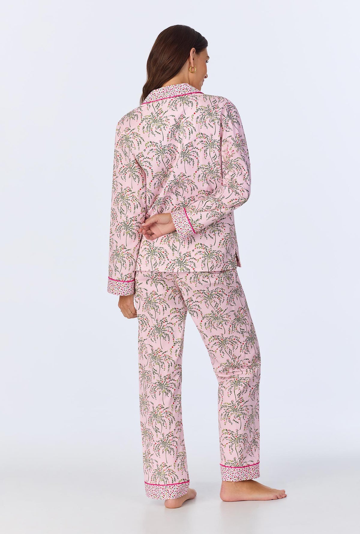 A lady wearing Willow Long Sleeve Classic Woven Cotton Poplin PJ Set