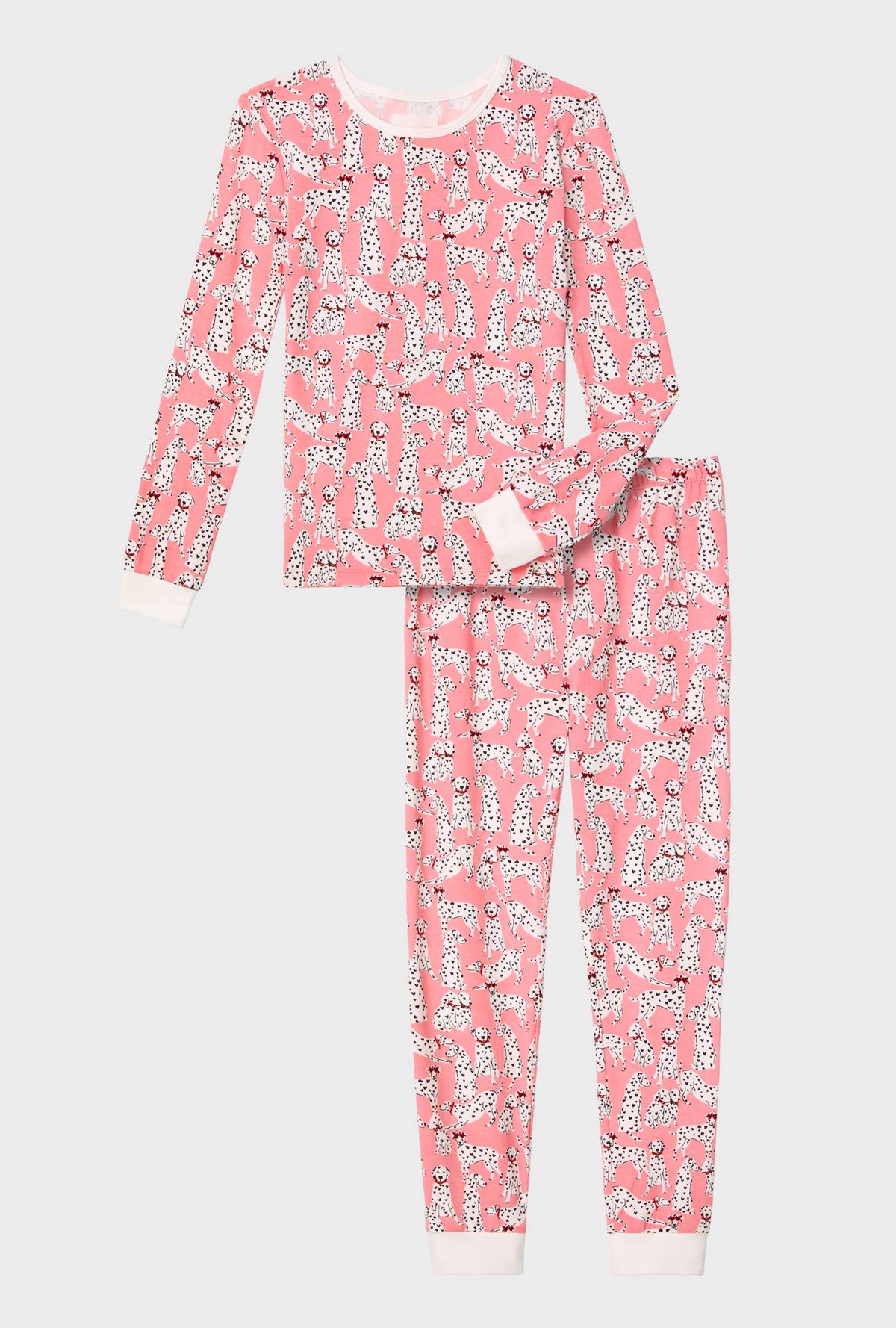 A girl wearing Love Spot Long Sleeve Stretch Jersey Kids PJ Set