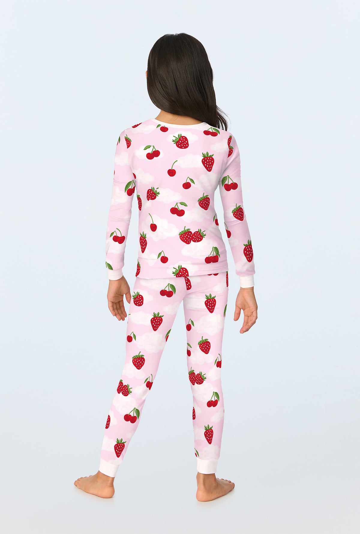 A girl wearing Berry Souffle Long Sleeve Stretch Jersey Kids PJ Set