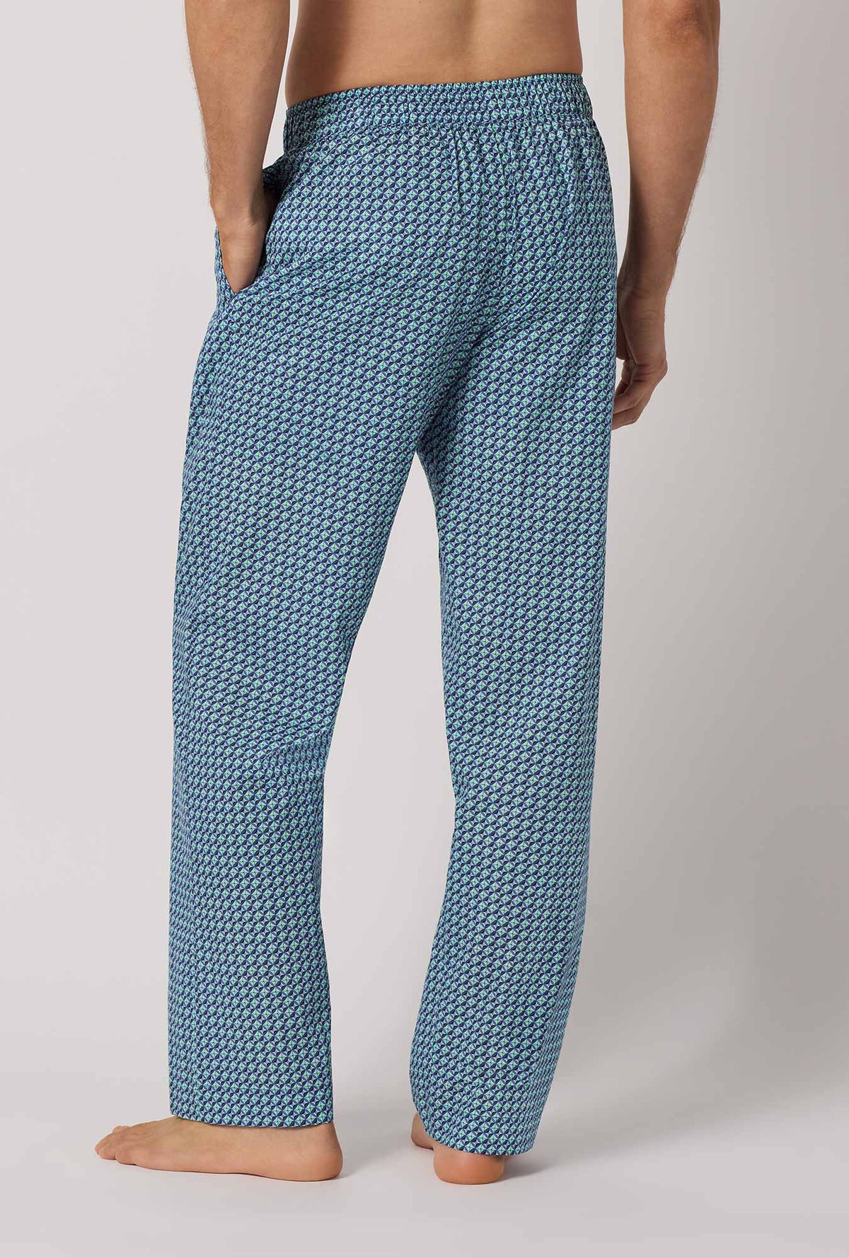 A man wearing Sebastian Men's Woven Tana Lawn® Pj Pant Made With Liberty Fabrics back view