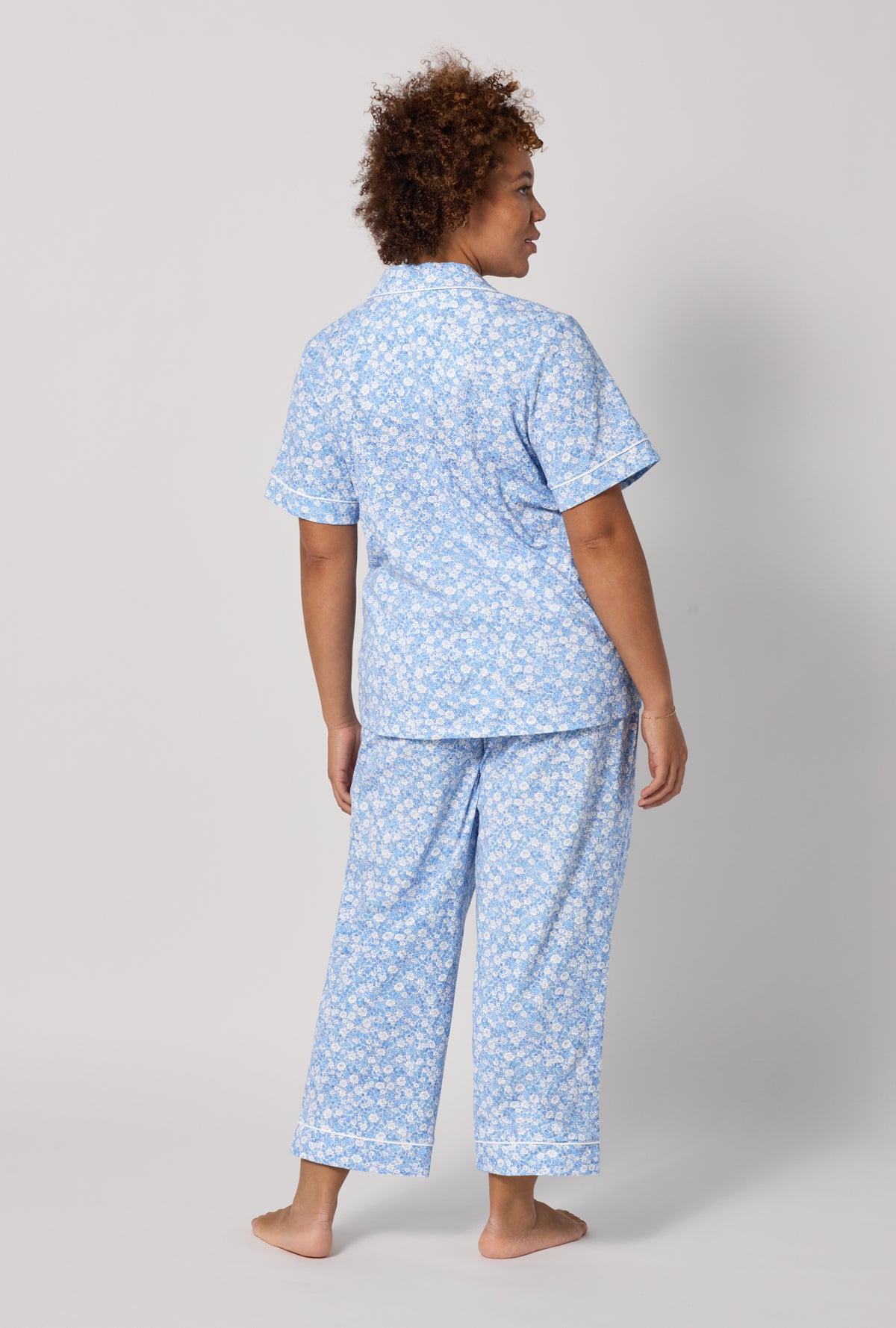 A lady wearing plus Something Blue Short Sleeve Classic Stretch Jersey Cropped Pj Set