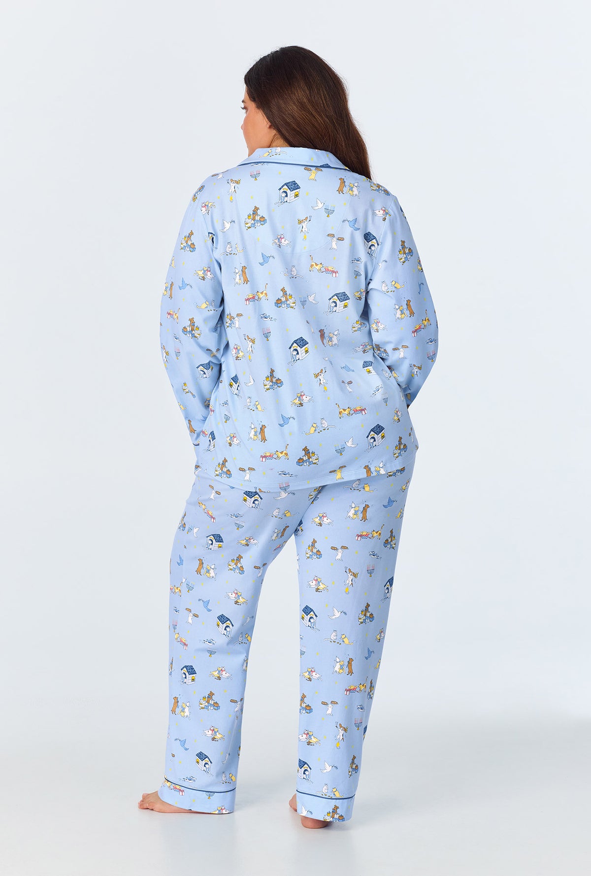 A lady wearing Festival of Lights Long Sleeve Classic Stretch Jersey PJ Set