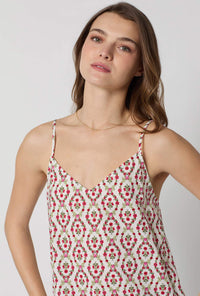 A lady wearing Olivia Cami Woven Cotton Poplin Cropped Pj Set