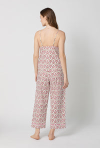 A lady wearing Olivia Cami Woven Cotton Poplin Cropped Pj Set