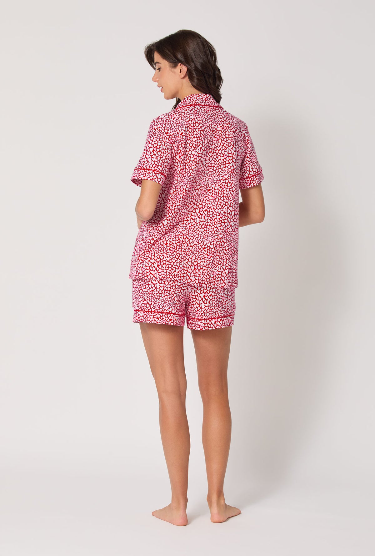 A lady wearing Bursting With Love Short Sleeve Classic Shorty Stretch Jersey Pj Set