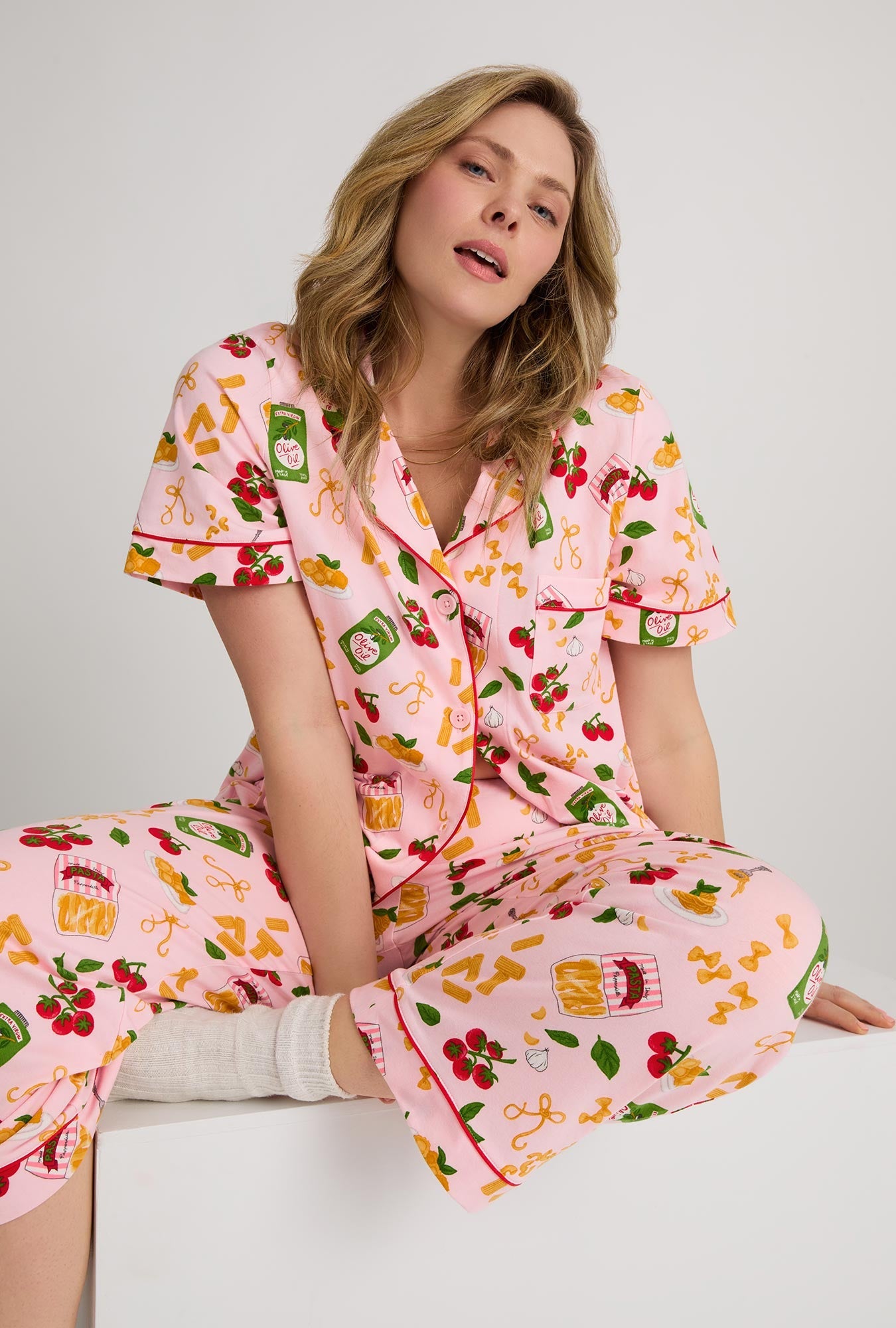 Pasta La Vista Short Sleeve Classic Stretch Jersey Cropped Pj Set