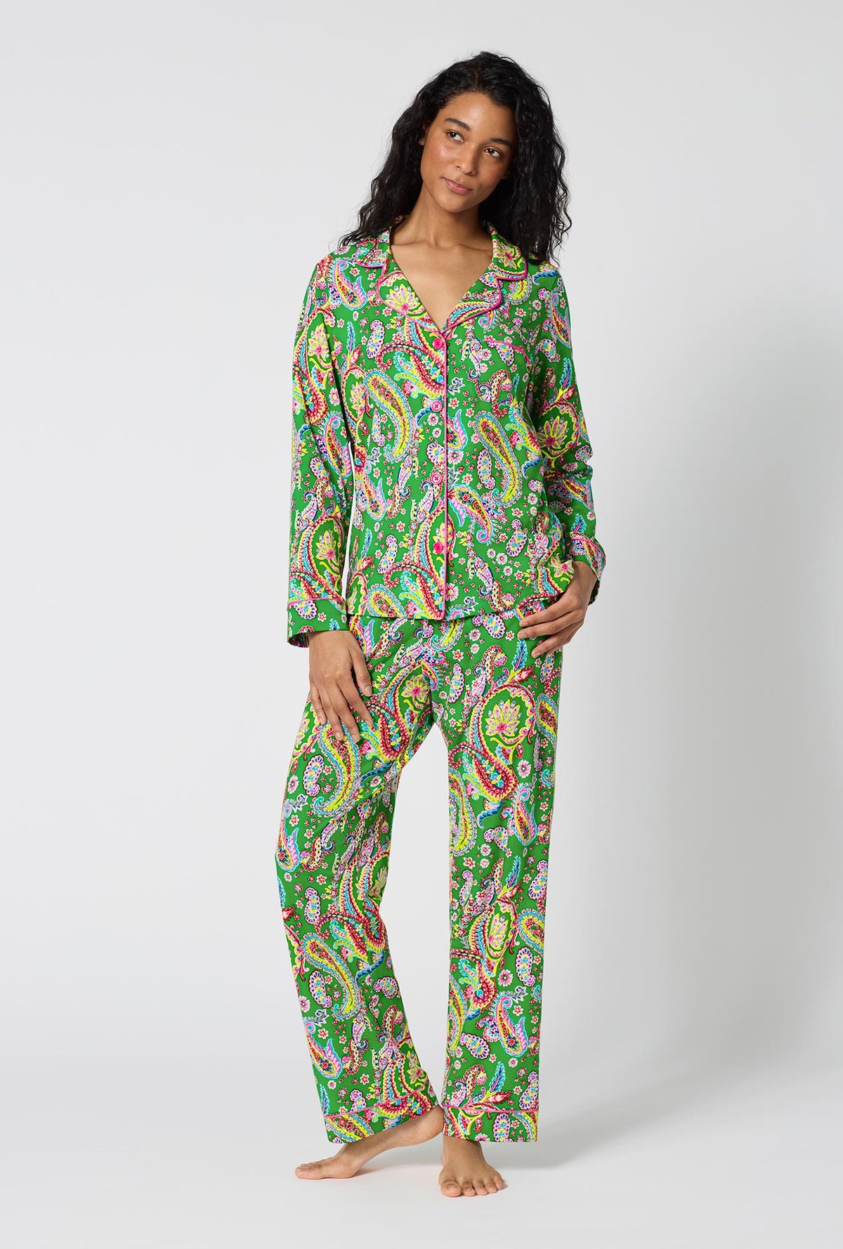 A Lady Wearing Sultana Long Sleeve Classic Stretch Jersey Pj Set