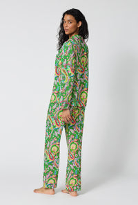 A Lady Wearing Sultana Long Sleeve Classic Stretch Jersey Pj Set in a back view pose