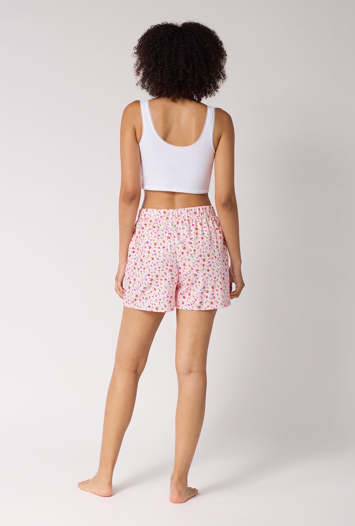 A lady wearing Blushwood Woven Portuguese Flannel Boxer Short back view