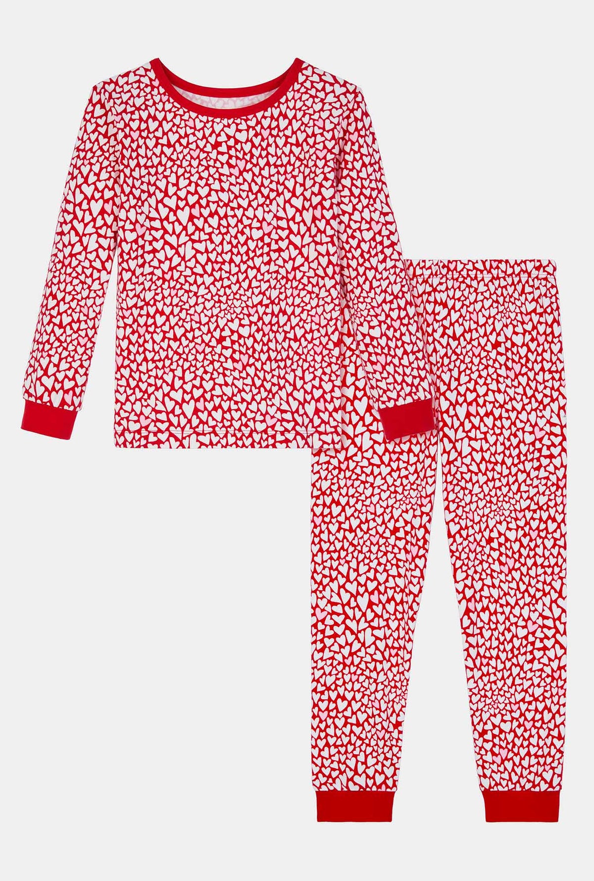 A girl wearing Bursting With Love Long Sleeve Stretch Jersey Kids Pj Set