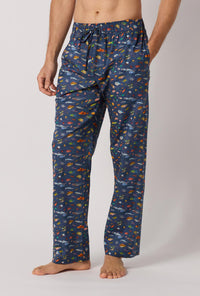 A man wearing Brian's Aquarium Men's Woven Tana Lawn® Pj Pant Made With Liberty Fabrics side look