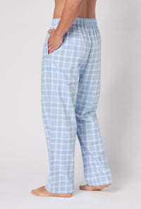 A man wearing Meadow Haze Plaid Men's Woven Portuguese Flannel Pj Pantback view