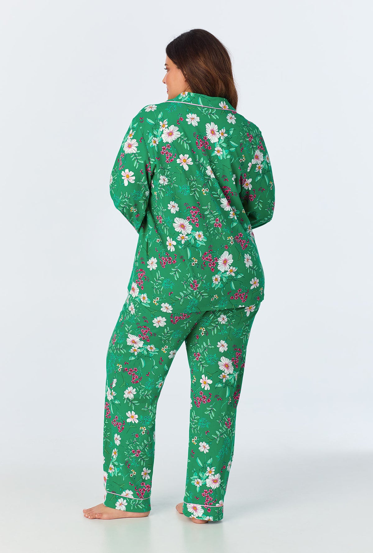 A lady wearing Forever Floral Long Sleeve Classic Stretch Jersey PJ Set