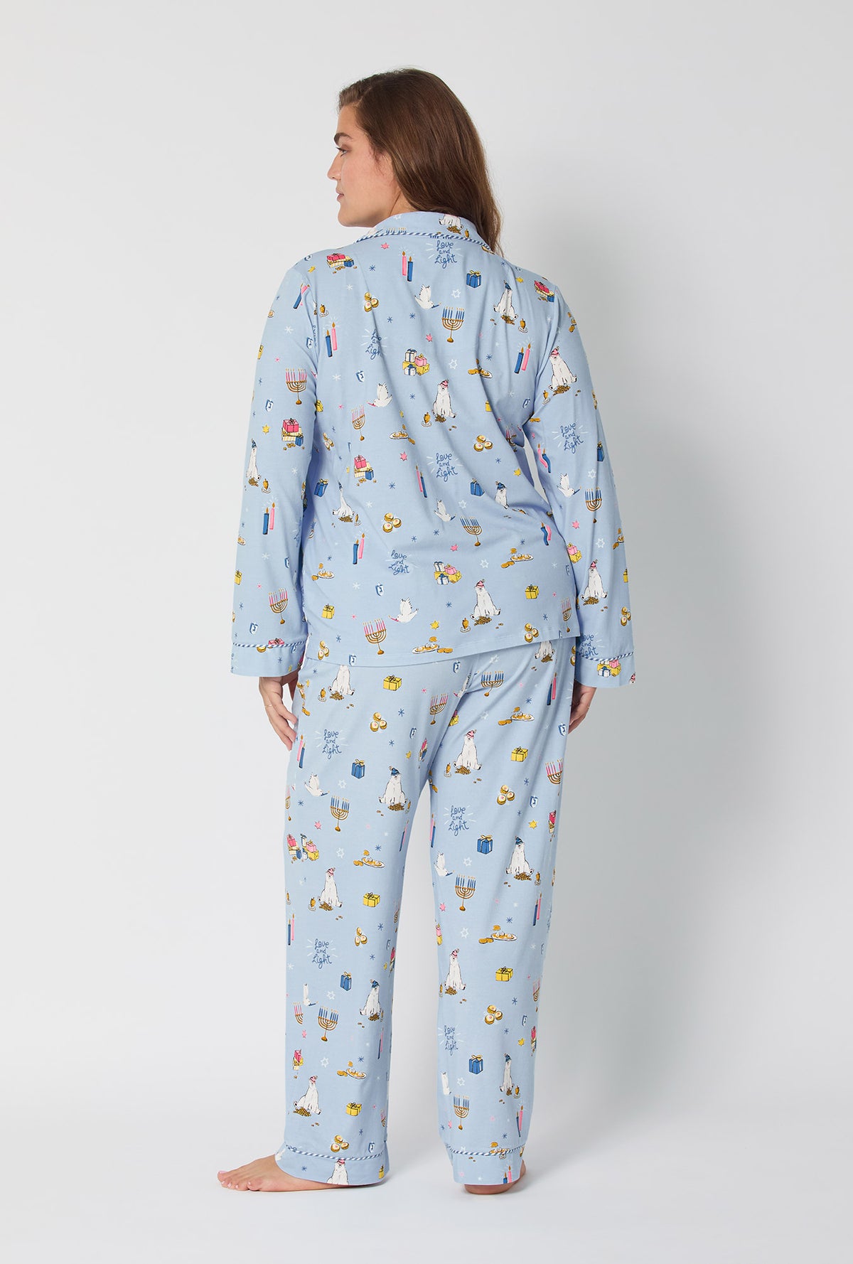 A lady wearing Love And Light Long Sleeve Classic Stretch Jersey Pj Set