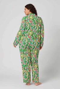 A Lady Wearing Plus Size Sultana Long Sleeve Classic Stretch Jersey Pj Set in a back view pose