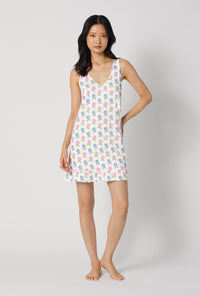A lady wearing Cottage Parlor Ruffle Stretch Jersey Chemise