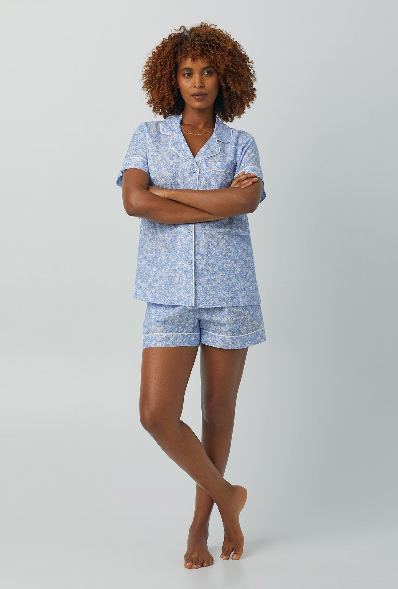 Lemon Trees Scallop Cami Woven Cotton Poplin Shorty PJ Set - Bedhead Pajamas