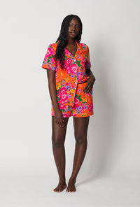 A lady wearing Orange Short Sleeve Classic Shorty Stretch Jersey Pj Set front view