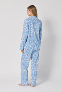 A lady wearing Something Blue Long Sleeve Classic Stretch Jersey Pj Set