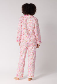 A lady wearing Blushwood Long Sleeve Classic Woven Portuguese Flannel Pj Set back view