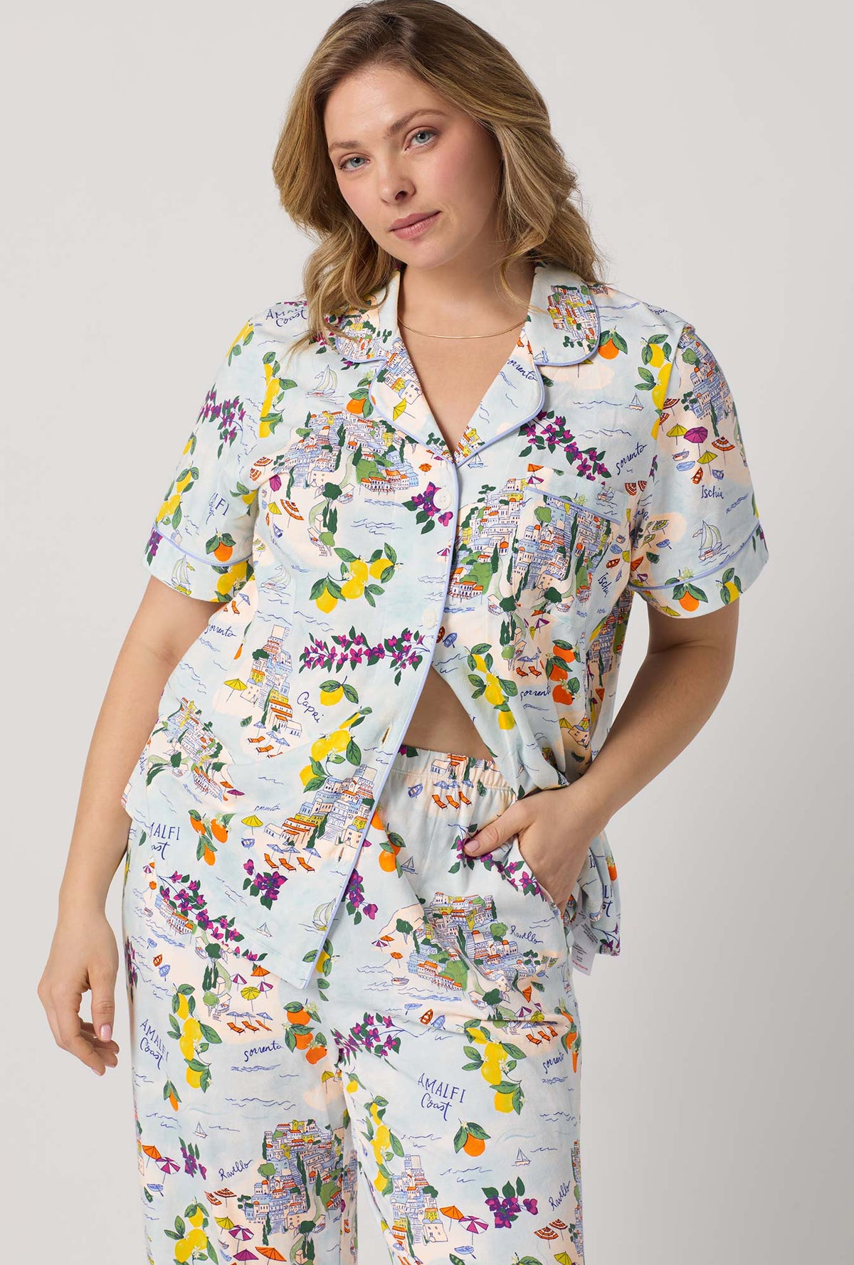 Amalfi Escape Short Sleeve Classic Stretch Jersey Cropped Pj Set