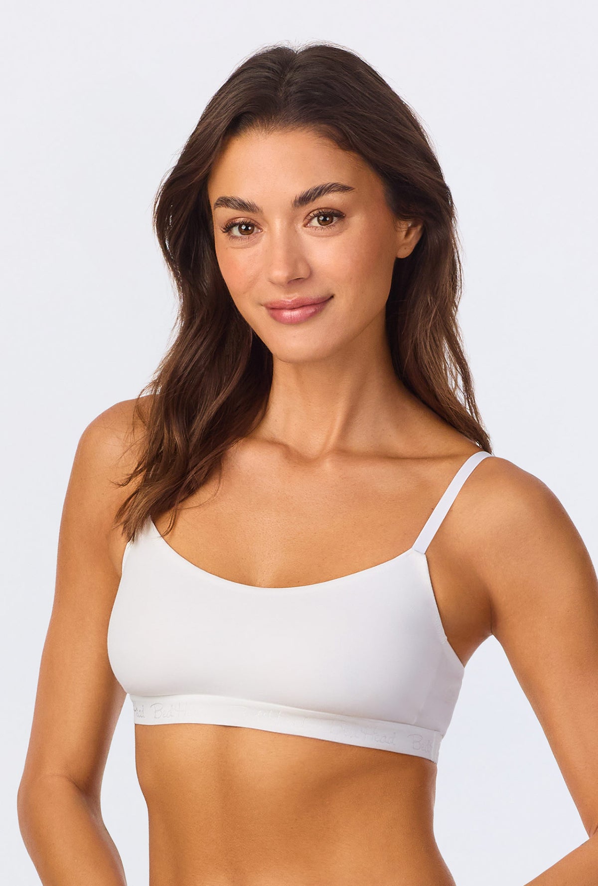 A lady wearing White Stretch Jersey Bralette