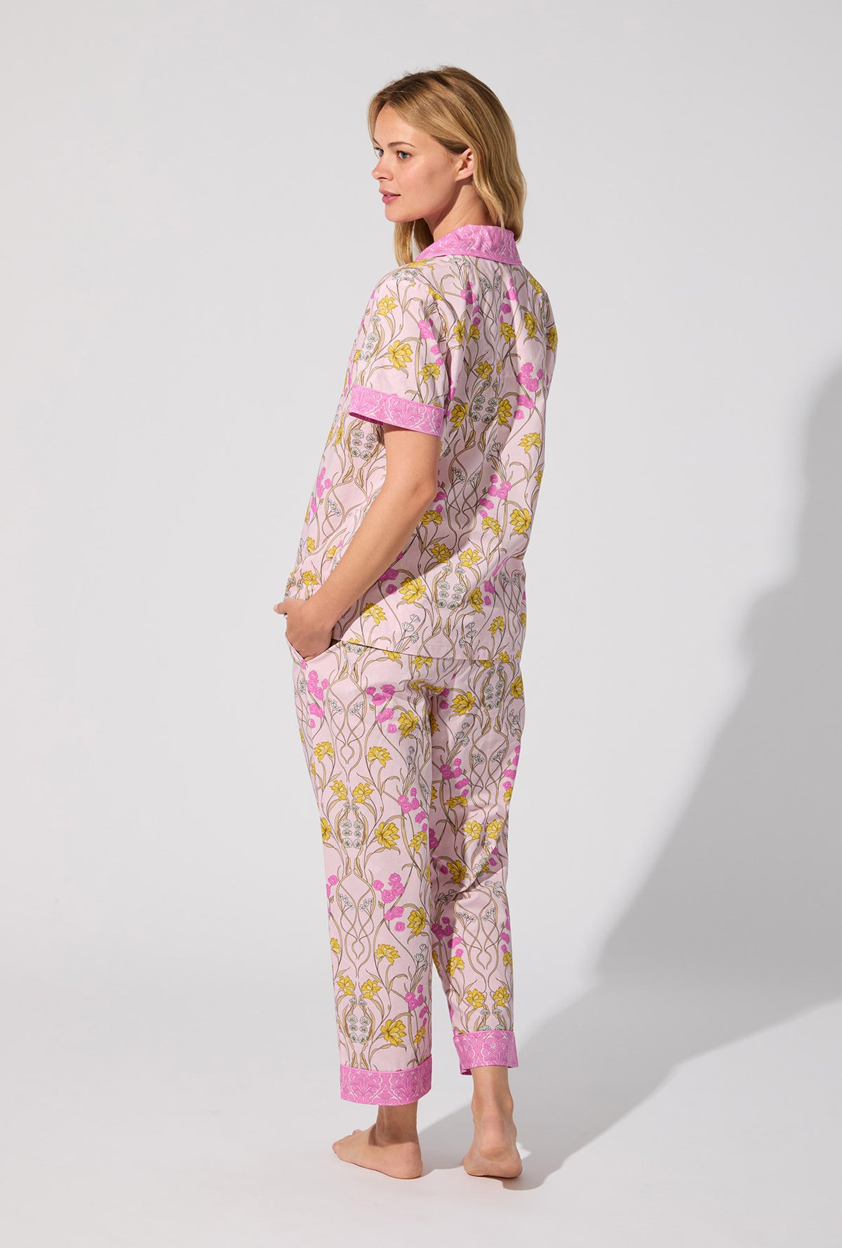 Fleur Nouveau Sleeve Classic Woven Cotton Poplin Cropped PJ Set