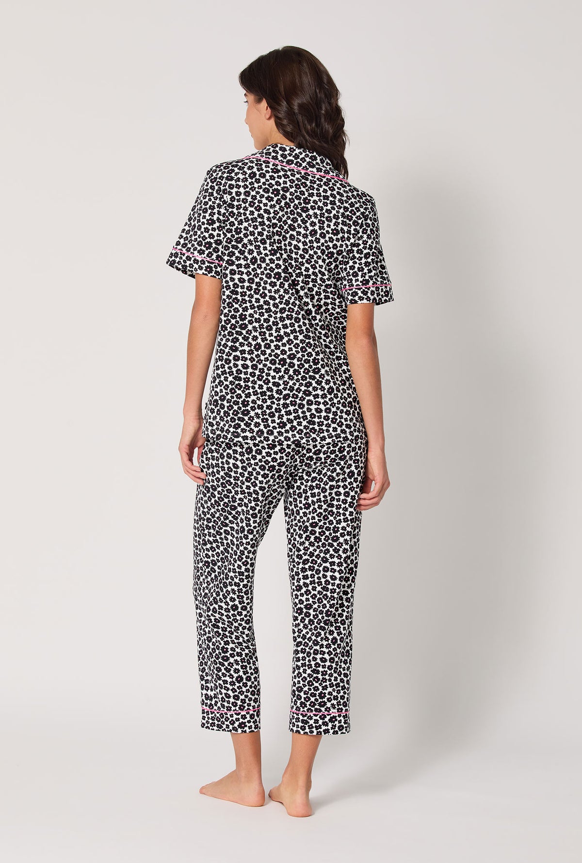 A lady wearing Viola Short Sleeve Classic Stretch Jersey Cropped Pj Set