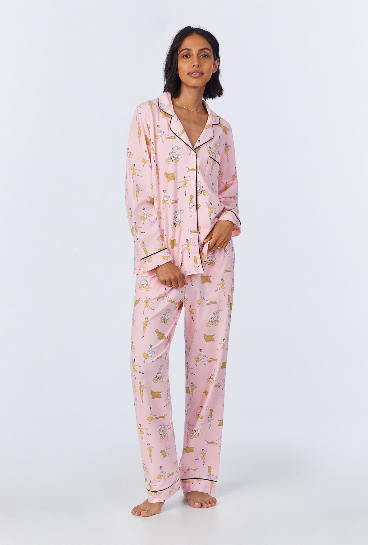 A lady wearing Say Yes To Pasta Long Sleeve Classic Stretch Jersey PJ Set