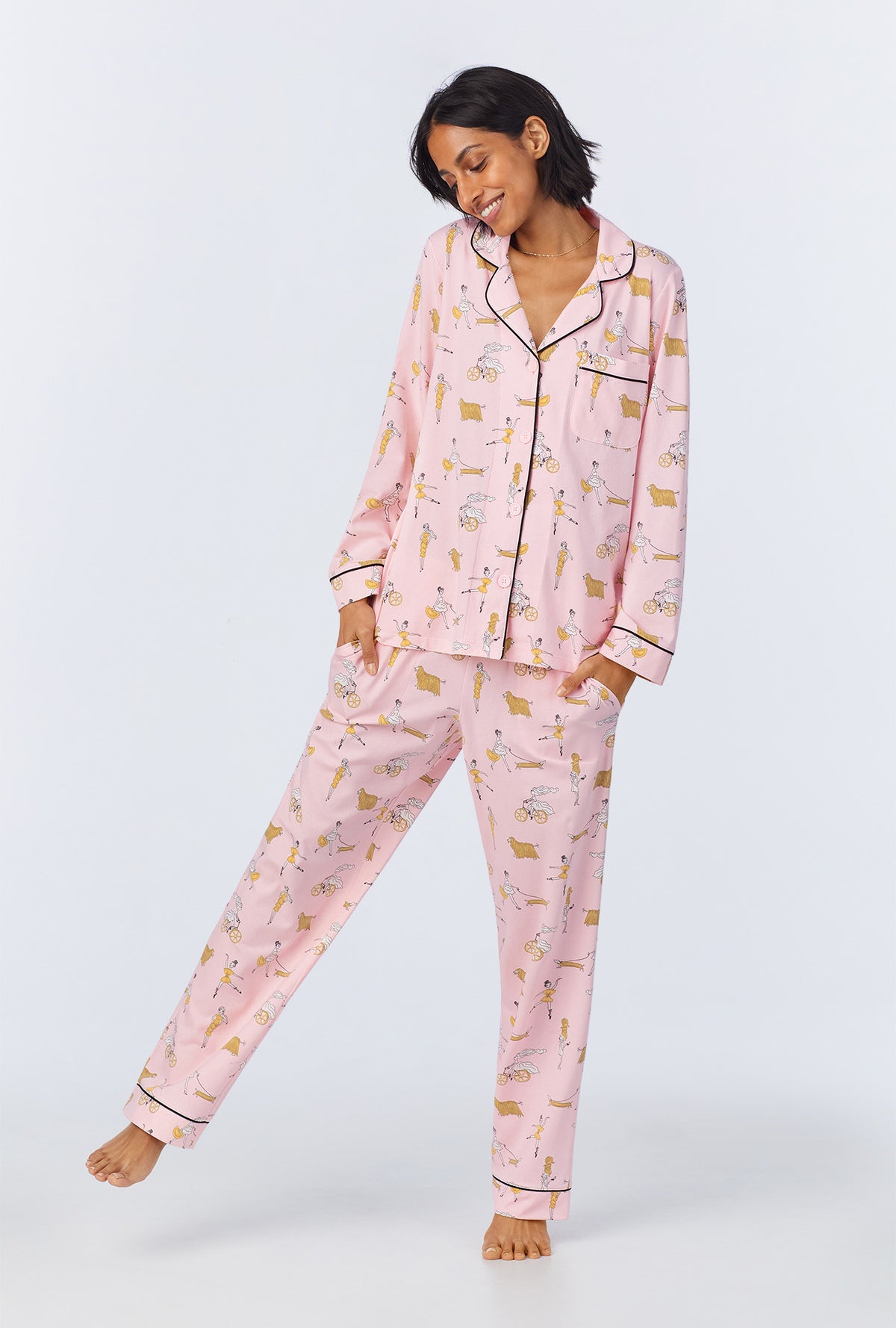 A lady wearing Say Yes To Pasta Long Sleeve Classic Stretch Jersey PJ Set
